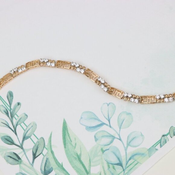 "Rose Gold CZ Bracelet with Greek Key Motif, Elegant Patterned Design, XPBL0750 - Picture 2 of 12